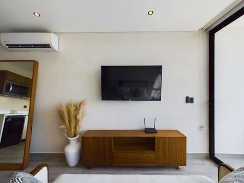 The living area includes a brand new Smart TV with all the apps pre-installed. Perfect for a movie night!