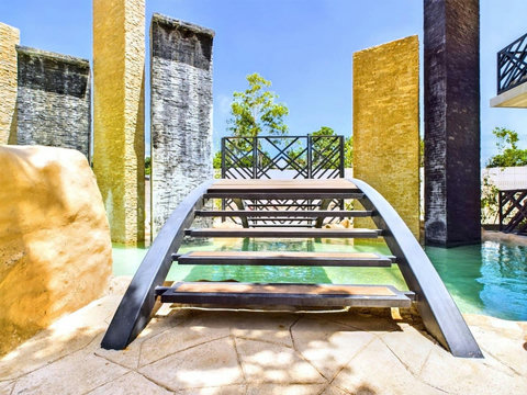 The artificial bridge is located towards the end of the shared garden and accessible by all guests. People like to take photos when visiting Tulum and this is another spot where our guests will be able to take photos with friends and families