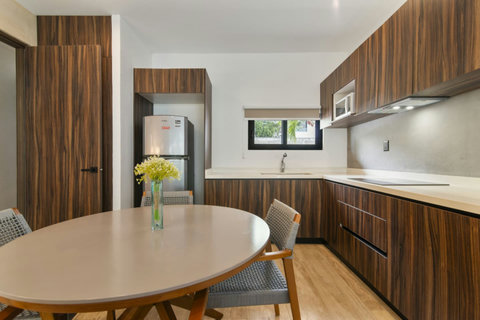 Our kitchen features ample countertops and brand-new appliances, offering you the perfect space to whip up delicious meals during your stay.