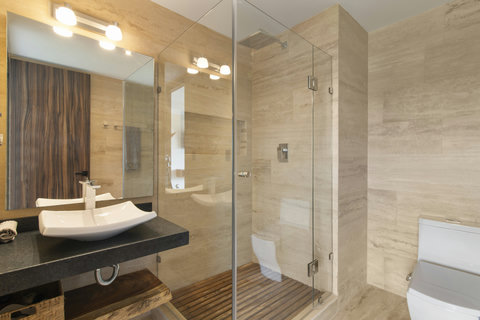 Step into our modern bathroom, thoughtfully equipped for comfort and convenience—your private retreat after a long day.