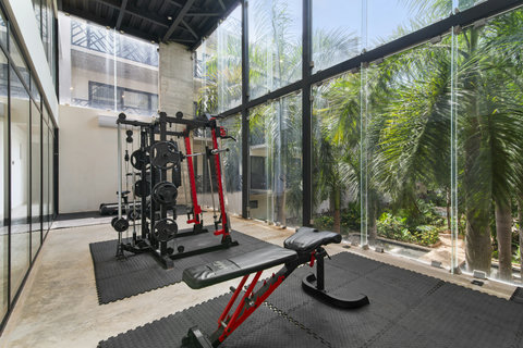 Stay on track with your fitness goals at our brand-new gym, fully equipped with top-tier machines and all the essentials you need for a complete workout.