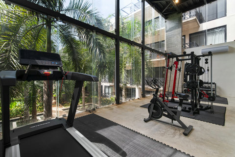 Whether you lift, run, or stretch, our fully equipped gym has the tools and space to support your wellness journey while away from home.