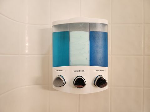 Shampoo, conditioner and body wash in every bathroom.