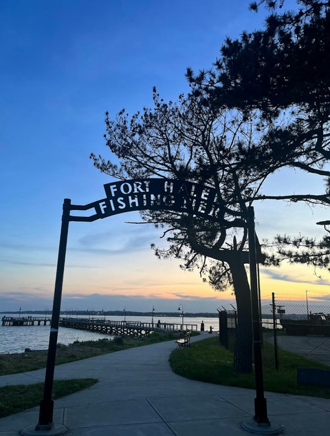 Fort Hale Fishing Pier, at the end of the street. 