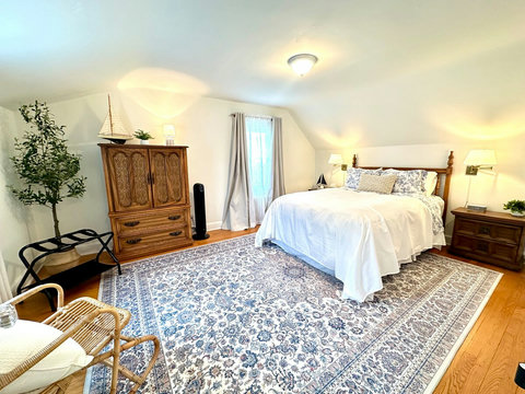 Creature comforts: includes an alarm clock radio, white noise machine, blackout drapes, tower fan & window A/C unit (seasonal)