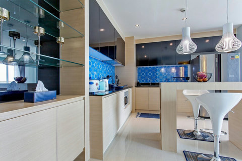 Kitchen with the big refrigerator