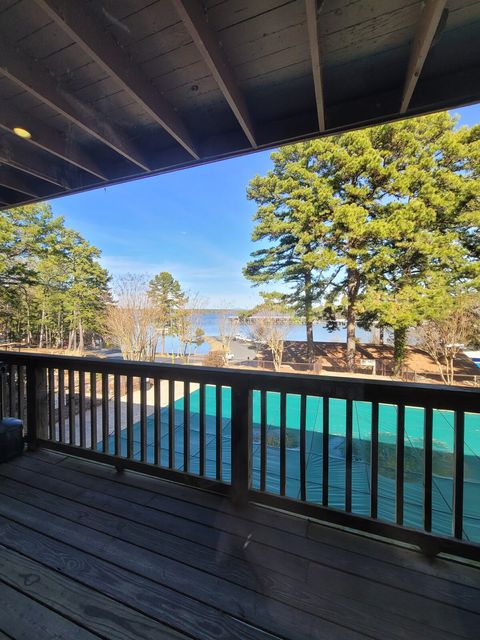 Lodge Restaurant view of Lake Ouachita and pool below the Lodge