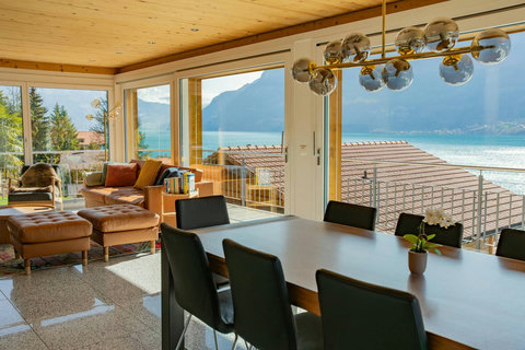 Spacious Dining and living area with Mountain and lake view