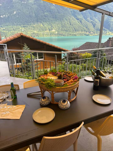 Alfresco Dining with a Breathtaking Backdrop!  Enjoy meals prepared on your outdoor BBQ/grill, overlooking the turquoise Lake Brienz and Swiss Alps. Exclusive Option: Order a private chef for a truly effortless, 5-star experience!