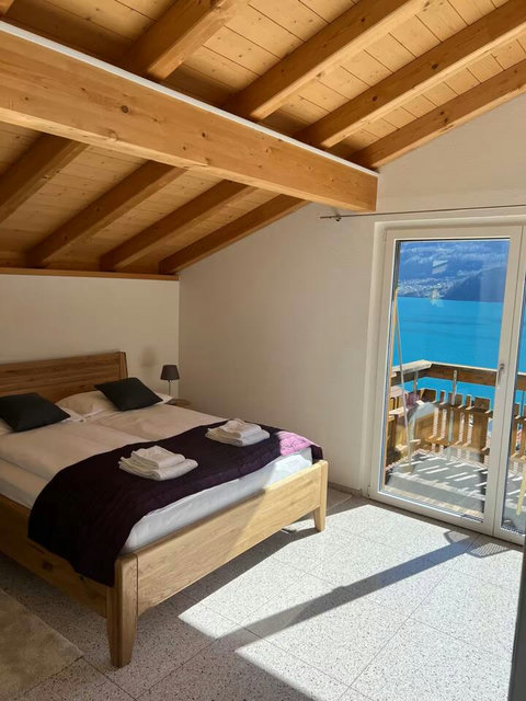 Doorway to the Alps. Direct view and easy access to the balcony offer instant connection to the magnificent scenery. Every detail supports your Swiss Dream Living adventure.