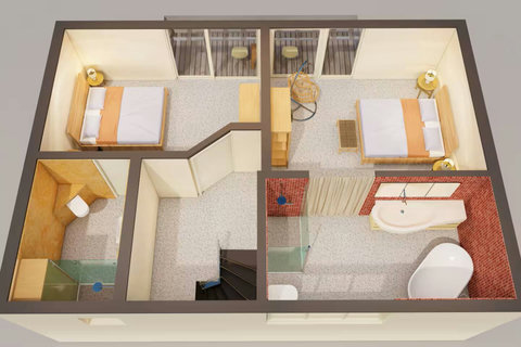 Attik floor, with 2 bedrooms and attached washrooms.