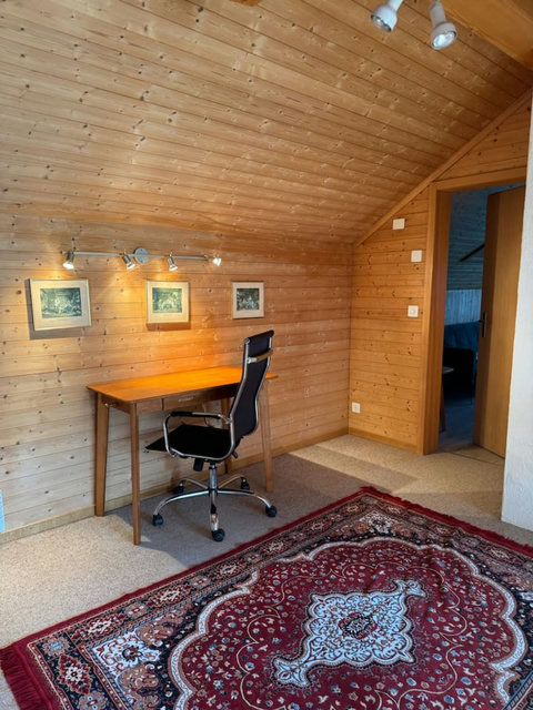 Cozy work corner with warm wood interiors