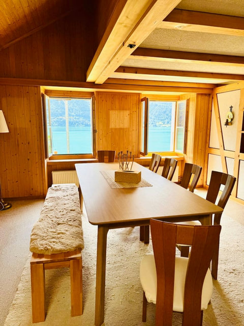 Dining together in a cozy chalet setting