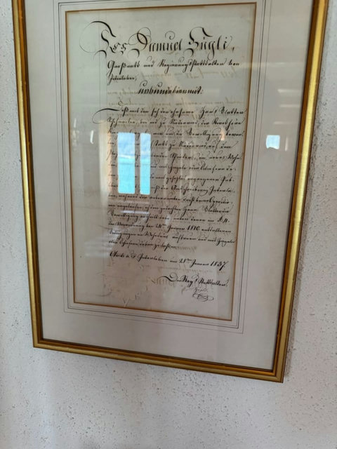 Historic 1837 document showcasing the chalet’s original heritage