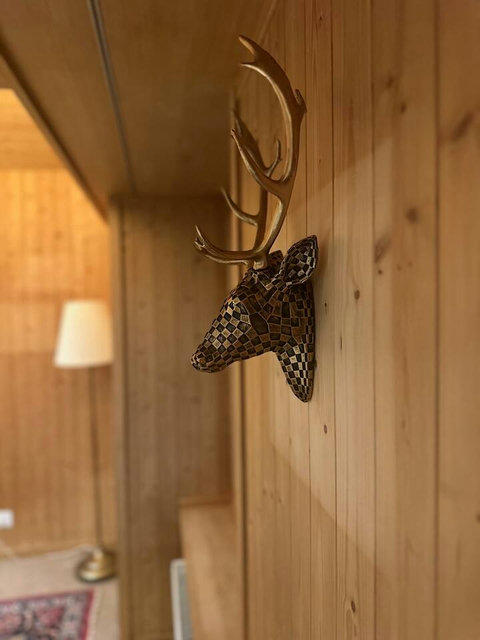 Charming alpine wall décor adding a cozy mountain touch.
