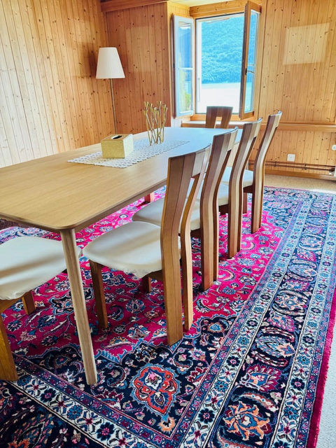 Dining together in a cozy chalet setting