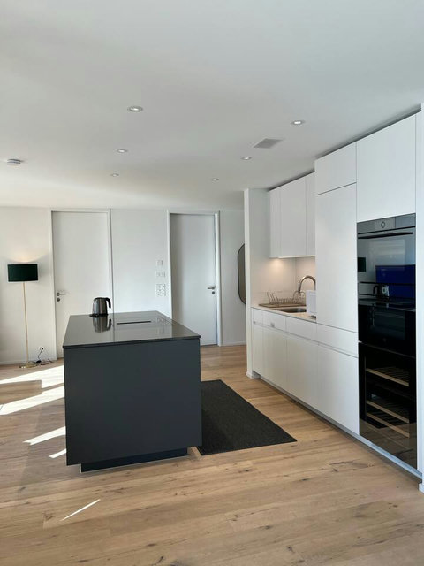 Sleek, fully equipped modern kitchen with island—easy cooking, generous space, and a clean contemporary design.