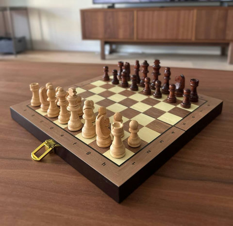 A classic wooden chess set, perfect for relaxed evenings indoors.
