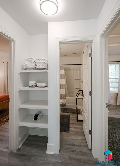 Towel storage and bathroom entrance