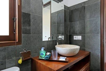Our stylish bathroom, you will gonna love it! Made of stone, so it is usually cooler. It has spacious shower and strong water pressure, including hot water. Big mirror and lot of space to store amenities.