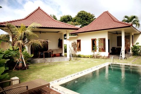  Already feel the relaxing atmosphere?  
Yours is the villa on the right. If guests in second villa at the same time, pool will be shared. If not, all yours!