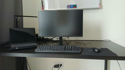 Monitor, keyboard, mouse & pad with HDMI/USB cables ready for docking your laptop