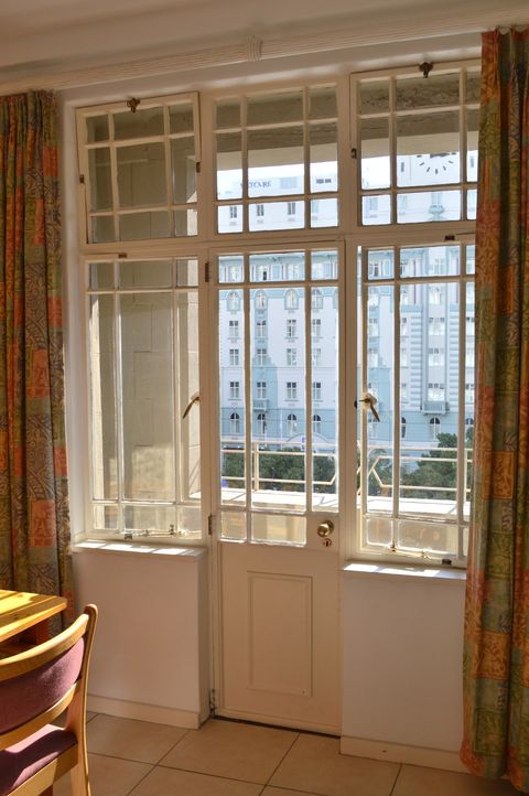Windows and kitchen door.