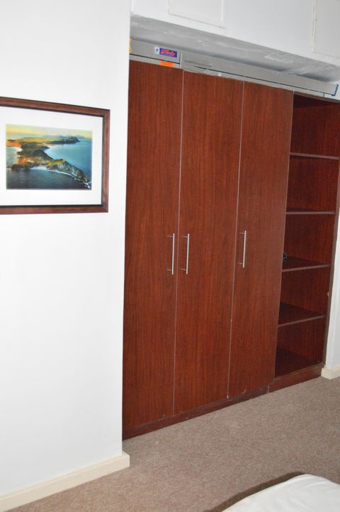 The cupboard space in the bedroom.