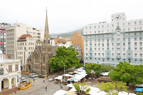 This is a view from the balcony overlooking Greenmarket square