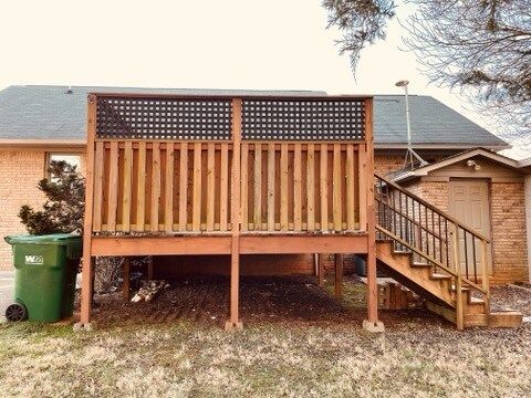 Elevated privacy deck... view from back yard