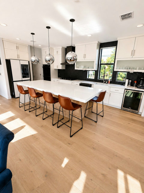 Gather around the oversized island in a fully stocked chef’s kitchen with everything you need to cook, entertain, or enjoy a leisurely breakfast before exploring Austin.