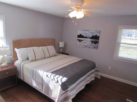 Master bedroom with comfy pillow top mattress and 43" SMART tv plus master bathroom with shower