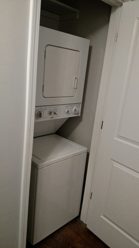 Stackable washer and dryer.
