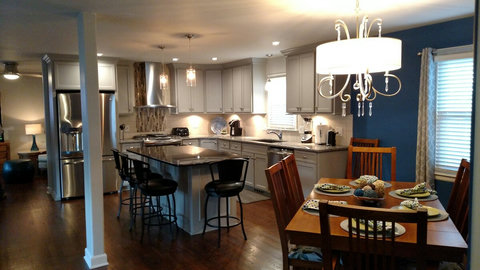 Stunning view of the open kitchen and dining room.