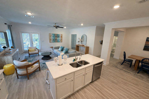 Open kitchen island flowing into living space