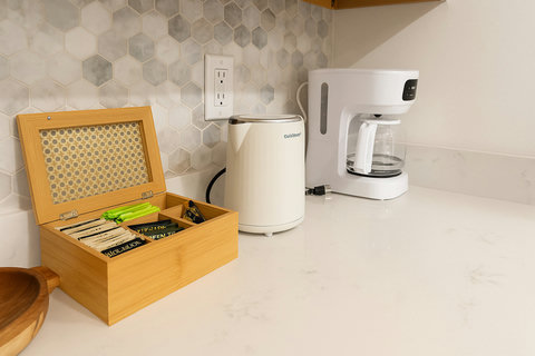 Coffee and tea station on the kitchen counter