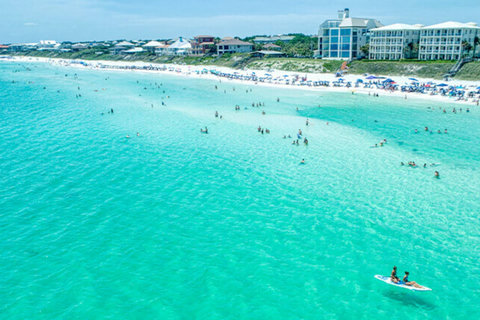 Emerald Gulf waters and sugar-white sand beach