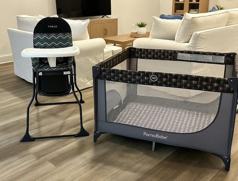 High chair and pack-and-play ready for little ones