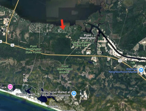 Map showing home near Grayton Beach and bay
