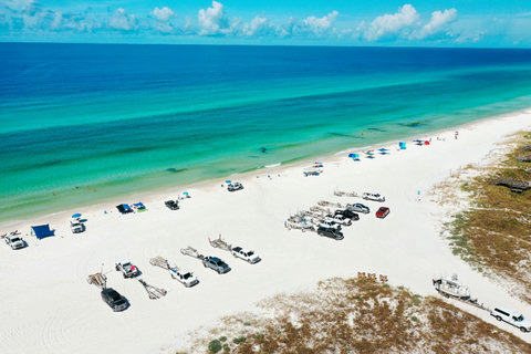 White sand beach with boat-access Gulf waters