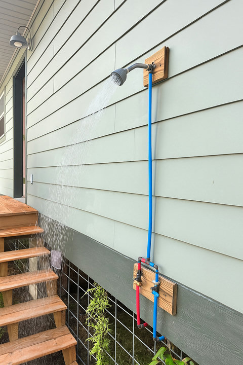 Outdoor shower for rinsing after the beach