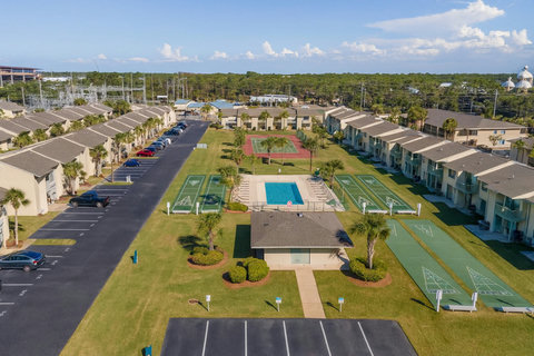 Community pool, tennis, and shuffleboard from above