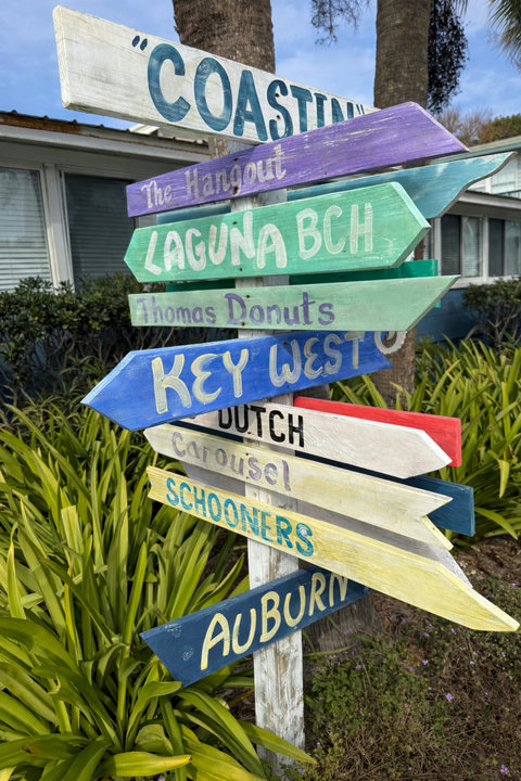 Fun Laguna Beach directional sign with local spots
