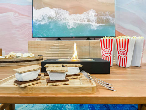 S'mores and popcorn ready for cozy movie night