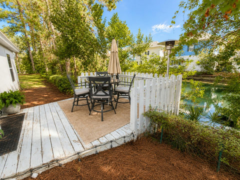 Delightful views of the pond from outdoor dining