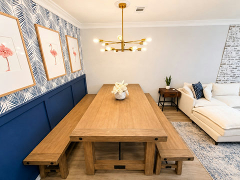 House 1 dining, flamingo accent