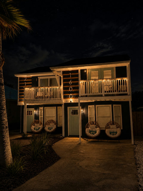 Both houses lit up at night