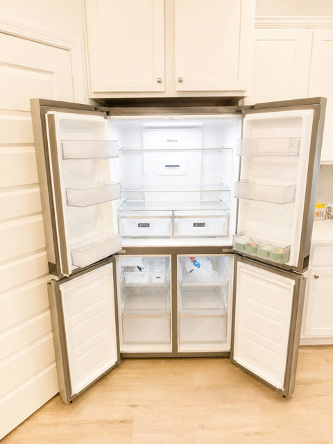 A spacious French-door refrigerator with plenty of room to stock up—stress-free grocery runs for the whole group.