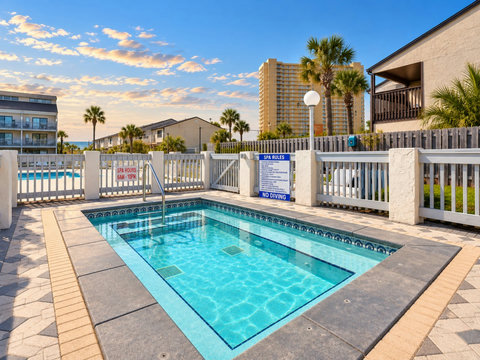 Relax in the community hot tub and spa