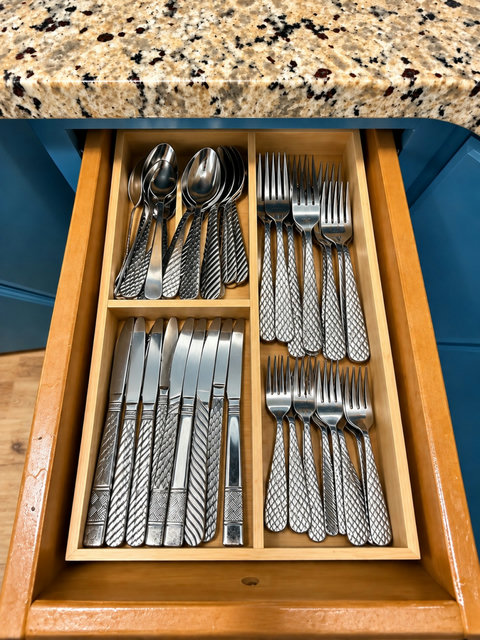 Organized silverware drawer fully stocked